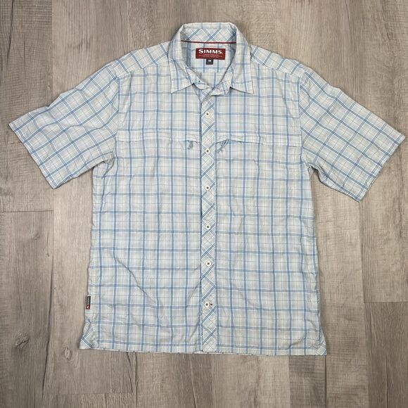 Simms Fishing Products Mens M Medium Plaid Button Down Shirt Short Sleeve J - Picture 1 of 12